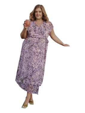 Addition Elle Lavender Floral Print Wrap Maxi Dress Plus Size 3X Boho Romantic